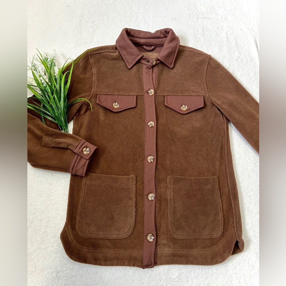 BLANKNYC Brown Button-Up Fleece Shirt Jacket (Shacket) - Small
